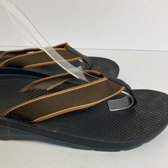 Chaco Vibram Flip Flops Sandals Brown Tan Orange Stripe Gorpcore Hiking Scandi main image 11